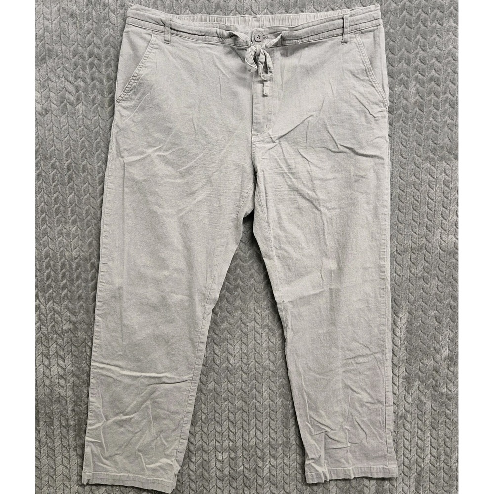 Mens Casual Gray Linen Blend Drawstrings Pants Front‎ Pockets Size 3XL 40x30